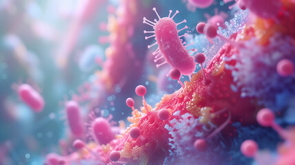 World of viruses and bacteria through microscope, observing their intricate features and movements