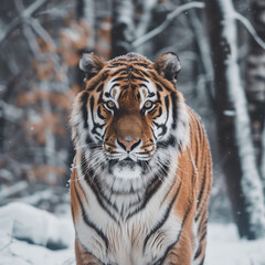 Fototapeta na wymiar Majestic Siberian Tiger in Snowy Habitat