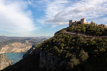 Fototapeta na wymiar Beautiful view of the Chirel Castle and the Cortes de Pallas reservoir. Valencian Community - Spain