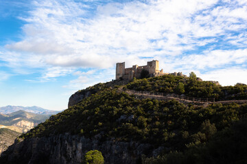 Chirel Castle on top of a hill surrounded by vegetation. Cortes de Pallas - Valencia - Spain