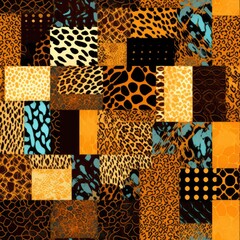 Golden and Black Leopard Spot Patchwork with Geometric Accents.