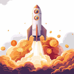 Illustration of rocket and copy space for start u