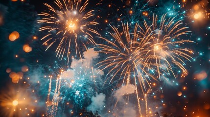 Fireworks display lighting up summer night sky, celebration moment