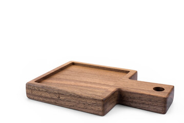 Wooden kitchen board. Wooden tray on a white background. Isolate. Handmade
