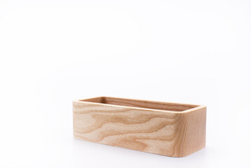Wooden casket. Walnut wood box. On a white background.