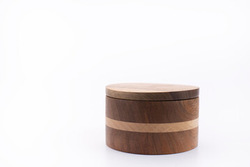 Wooden casket. Walnut wood box. On a white background.