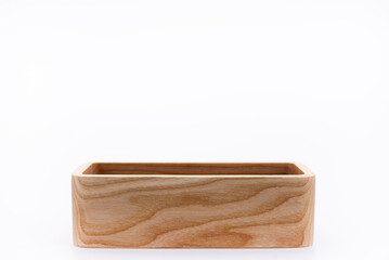 Wooden casket. Walnut wood box. On a white background.