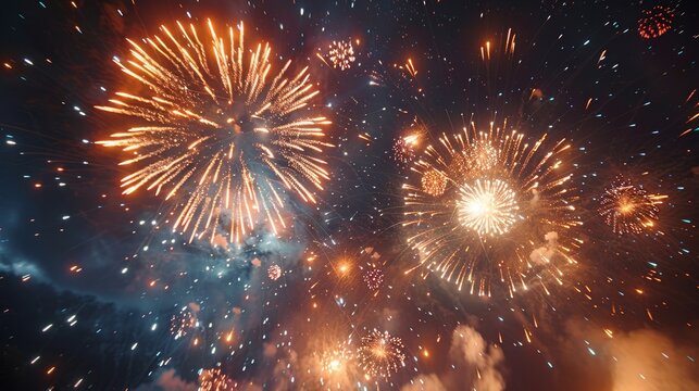 Fireworks display lighting up summer night sky, celebration moment