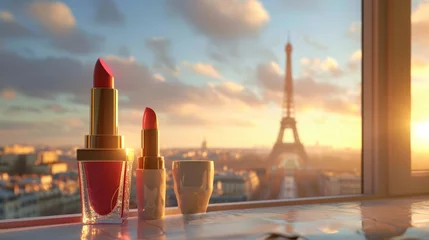 Foto op Canvas Lipsticks and Eiffel tower in Paris, France © Олег Фадеев