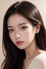 Naklejka premium Gorgeous Asian Young Female Model - Fashion or Cosmetics Model - Surreal Beauty with Perfect Fine Features - Beautiful Smooth Hair