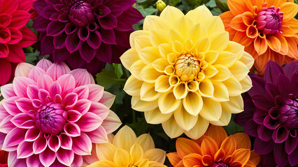 Colorful dahlia flowers as background, closeup view