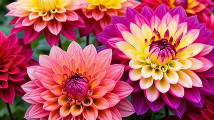 Colorful dahlia flowers as background, closeup view