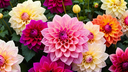 Obraz premium Colorful dahlia flowers as background, closeup view
