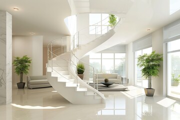 Modern white staircase inside contemporary house interior