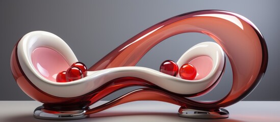Glossy crimson and grey forms aligning Red Curve,