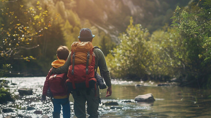 A day of outdoor adventure, with parents and children hiking, climbing, or kayaking together and learning about outdoor safety and navigation, love, respect, tolerance, education