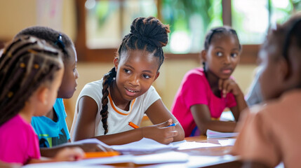 Parents and children attending a workshop on financial literacy and entrepreneurship, learning about budgeting, saving, and starting a business, love, respect, tolerance, education