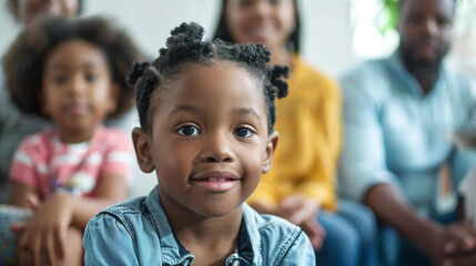 Parents and children attending a workshop on financial literacy and entrepreneurship, learning about budgeting, saving, and starting a business, love, respect, tolerance, education
