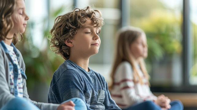 Parents and children attending a workshop on mindfulness and emotional intelligence, learning techniques for managing stress and fostering resilience, love, respect, tolerance, edu
