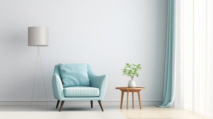 Modern Living Space with Blue Chair and Floor Lamp