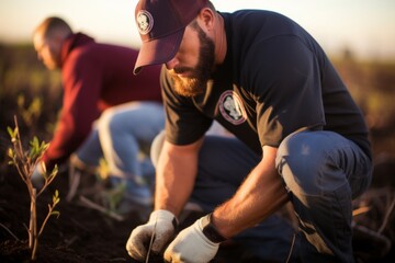 Thriving forest. volunteers actively reforesting for conservation and restoration