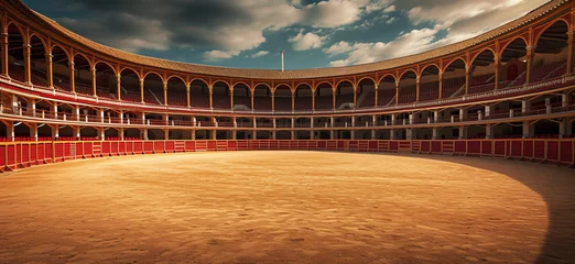 Zelfklevend Fotobehang Empty round bullfight arena in Spain. Spanish bullring for traditional performance of bullfight © Christophe