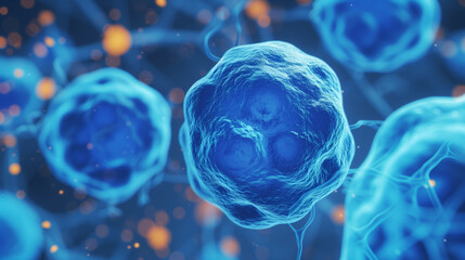 Biological cell in blue illustration.