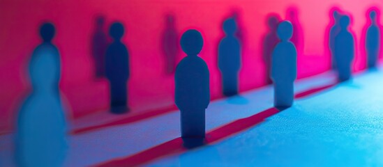Paper people with their shadows, in blue and pink colors