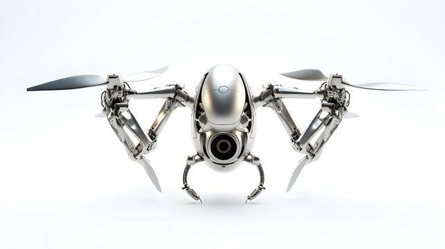 Minimalistic Futuristic robot flies with propeller cute illustration - Ai generated