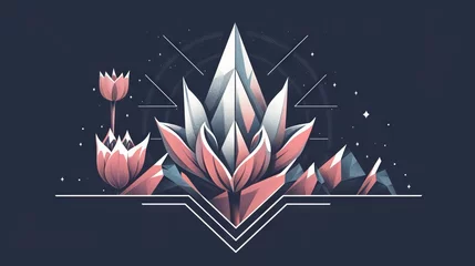 Papier Peint photo Lavable Montagnes Punk vector-style image of modern logo illustration, geometric style, tulip shaped as crown and mountain --ar 16:9 --v 6 Job ID: b594c268-80fb-4841-b087-3f792348be35