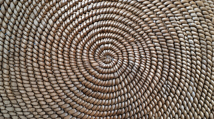 Round wicker background made of natural materials with a center in the middle of the image, beige color