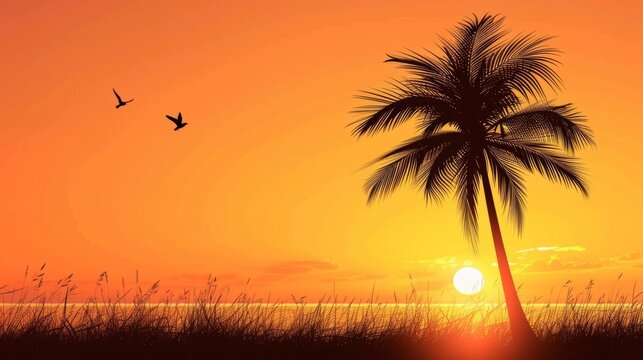 Silhouette of palm tree on beautiful sunset orange color on nature background --ar 16:9 --v 6 Job ID: 3f507fc9-a8eb-4883-a450-a0ec546727d5