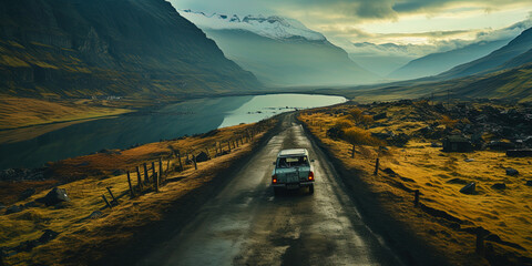 A dark and brilliant road film, like a bedspread, protecting the earth from the touch of he - obrazy, fototapety, plakaty