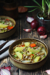 A bowl with traditional German dish - stew Eintopf