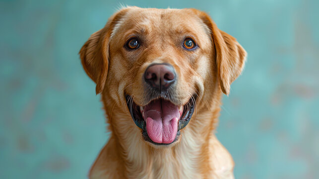 A funny golden labrador, laughing and screaming like a small comedian in the world of