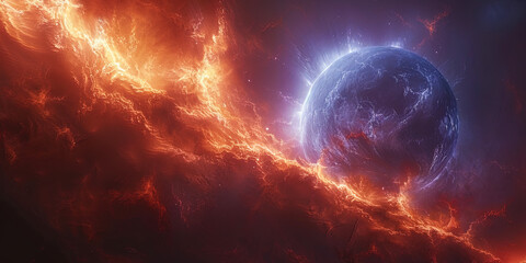 Obraz premium A planet with magnetic Buria, creating huge sparkling polar radiance, like a dance of energy in th