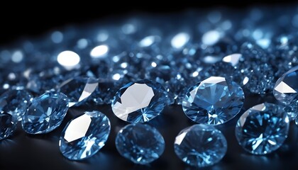 Shiny diamonds brilliants gemstones on dark background. Blue Diamonds crystal jewel light reflect texture background. - obrazy, fototapety, plakaty
