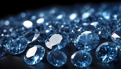 Fototapeten Shiny diamonds brilliants gemstones on dark background. Blue Diamonds crystal jewel light reflect texture background. © Antonio Giordano