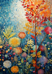 Floral Pattern Design: Pointillism Oil Painting