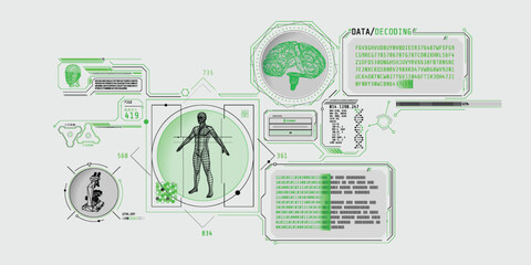 Futuristic brain research program interface with data decoding.