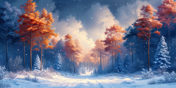 A winter forest covered with soft snow, like a fabulous kingdom sleeping under the cover of a wint