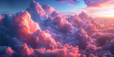 Cloudy sky strewn with fluffy white clouds, like a pastel lands - obrazy, fototapety, plakaty