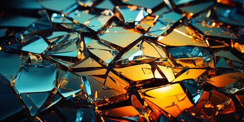 Fragments of a broken mirror reflecting distorted imag