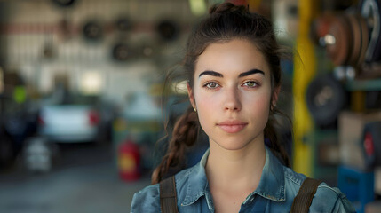 Portrait of attractive confident male auto car mechanic working in Car Service standing in front of car workshop. Working portrait concept
