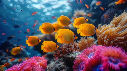 Incredible and amazing coral reefs full of multi colored fish and sea creatures, like an underwate