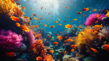 Incredible and amazing coral reefs full of multi colored fish and sea creatures, like an underwate - obrazy, fototapety, plakaty