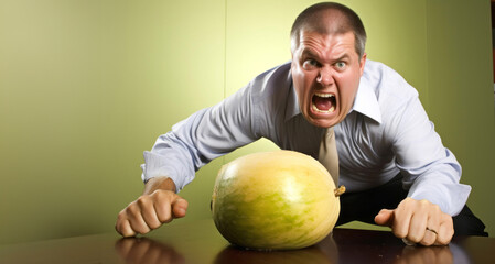 Hombre molesto por su melon