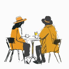 Two people in cafe enjoying the time spending wit - obrazy, fototapety, plakaty