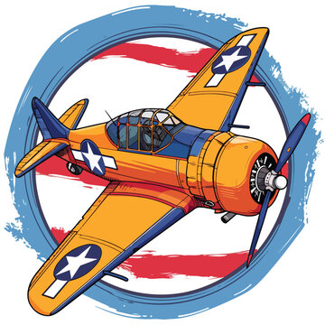 U.S. WW2 plane on air force insignia background i