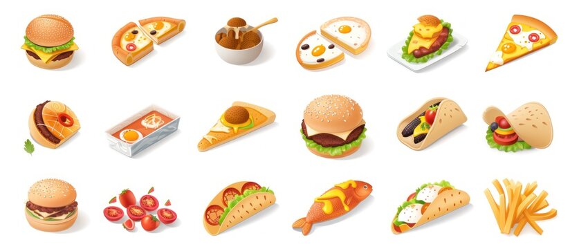 street food 3d vector icon set fast food
